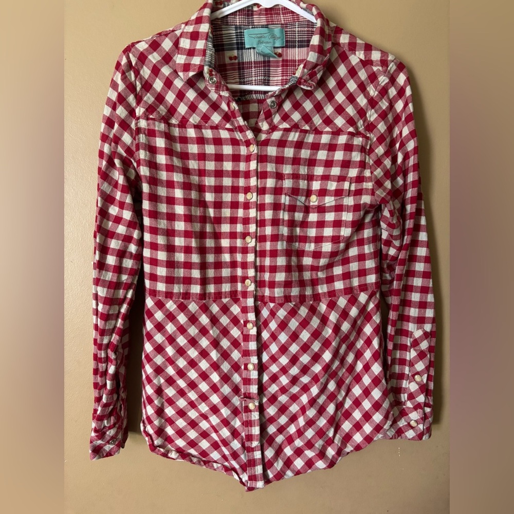 Tasha Polizzi Red Gingham Cherry Embroidered Button Down Western Shirt Medium M